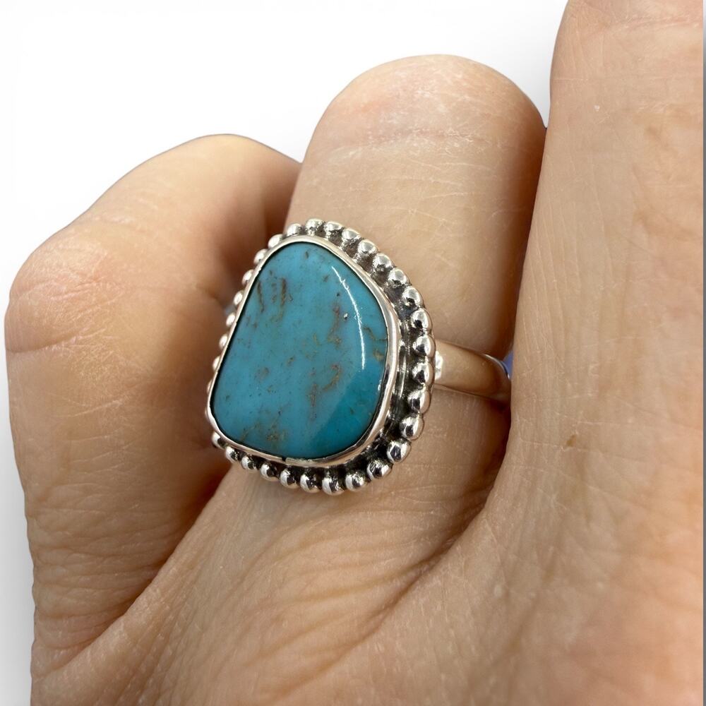 Blue Turquoise Ring 925 Sterling Silver Size 6 Handmade Artisan - Picture 6 of 7
